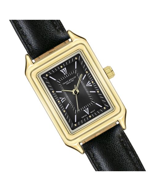 Schwarze, glatt genähte und gepolsterte Oberaar-Lederuhr für Damen