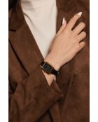 Schwarze, glatt genähte und gepolsterte Oberaar-Lederuhr für Damen