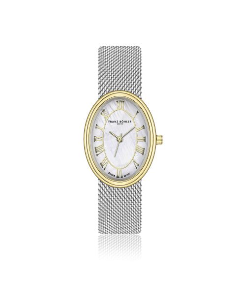 Montre pour femme en maille métallique Cavloc argent/blanc