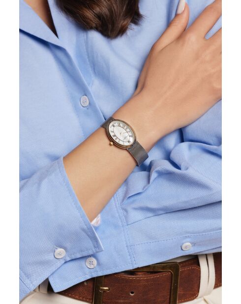 Montre pour femme en maille métallique Cavloc argent/blanc