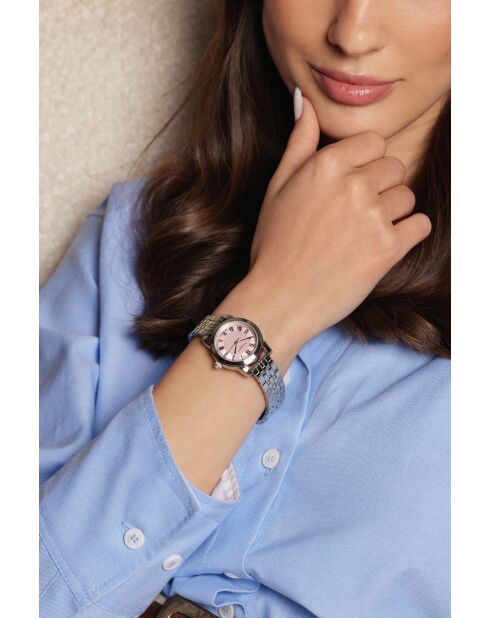 Montre pour femme Sils en maille fine argent/rose clair