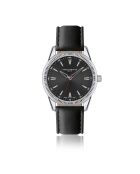 Reloj Huttwil negro y plateado de piel acolchada y con costuras lisas para hombre