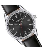 Reloj Huttwil negro y plateado de piel acolchada y con costuras lisas para hombre