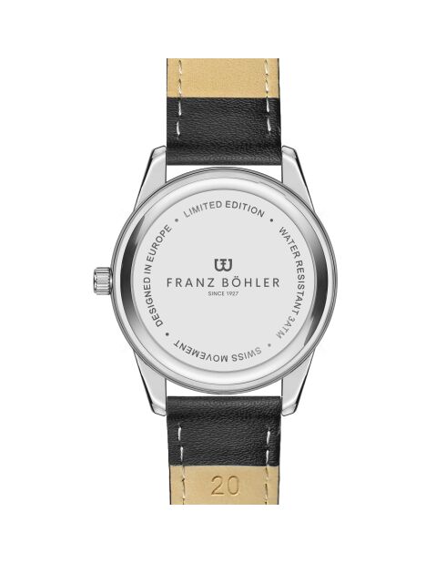 Reloj Huttwil negro y plateado de piel acolchada y con costuras lisas para hombre