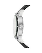 Reloj Huttwil negro y plateado de piel acolchada y con costuras lisas para hombre