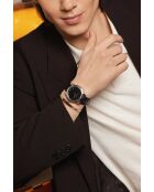 Reloj Huttwil negro y plateado de piel acolchada y con costuras lisas para hombre