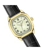 Lauerz Croco Damenuhr aus glattem genähtem und gepolstertem Leder in Schwarz/Gold