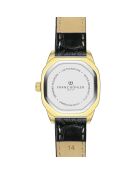 Lauerz Croco Damenuhr aus glattem genähtem und gepolstertem Leder in Schwarz/Gold