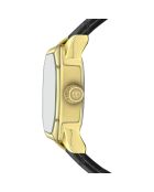 Lauerz Croco Damenuhr aus glattem genähtem und gepolstertem Leder in Schwarz/Gold