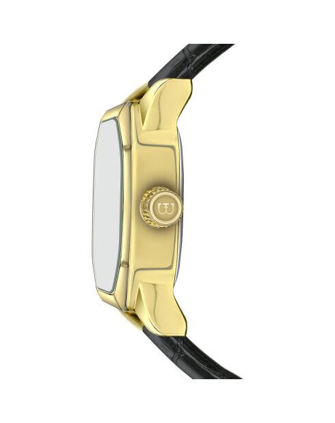 Lauerz Croco Damenuhr aus glattem genähtem und gepolstertem Leder in Schwarz/Gold