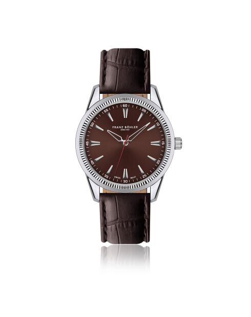 Reloj para hombre de piel marrón cocodrilo de Rotsee con costuras lisas y acolchadas