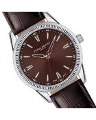 Reloj para hombre de piel marrón cocodrilo de Rotsee con costuras lisas y acolchadas