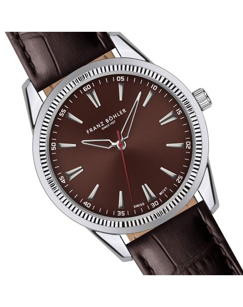 Reloj para hombre de piel marrón cocodrilo de Rotsee con costuras lisas y acolchadas