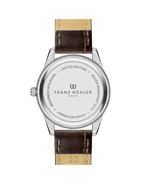 Reloj para hombre de piel marrón cocodrilo de Rotsee con costuras lisas y acolchadas