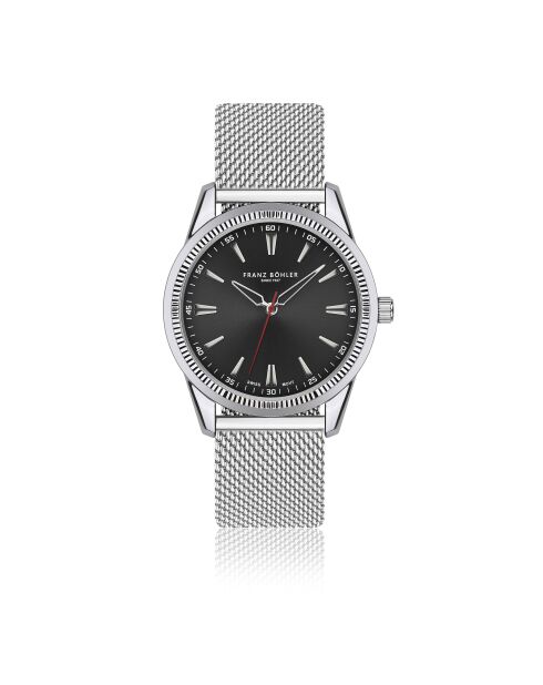 Reloj Huttwil de malla metálica plateada/negra para hombre
