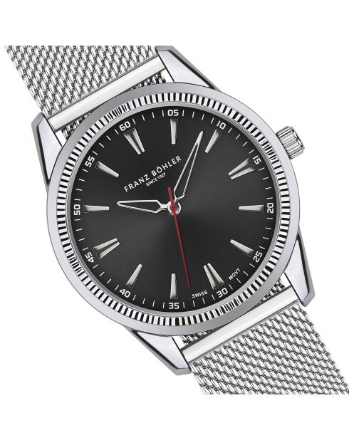 Reloj Huttwil de malla metálica plateada/negra para hombre