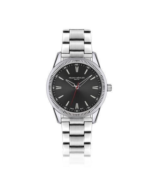 Reloj Huttwil de malla fina plateada/negra para hombre
