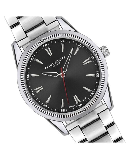 Reloj Huttwil de malla fina plateada/negra para hombre