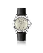 Reloj para hombre de piel Gelmer negra y plateada con costuras lisas y acolchadas