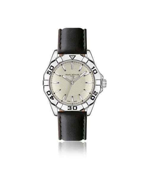 Reloj para hombre de piel Gelmer negra y plateada con costuras lisas y acolchadas