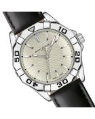 Reloj para hombre de piel Gelmer negra y plateada con costuras lisas y acolchadas