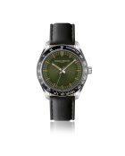 Reloj Greifensee de piel negra y plateada para hombre con costuras lisas y acolchadas