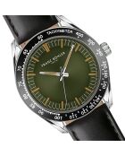 Reloj Greifensee de piel negra y plateada para hombre con costuras lisas y acolchadas