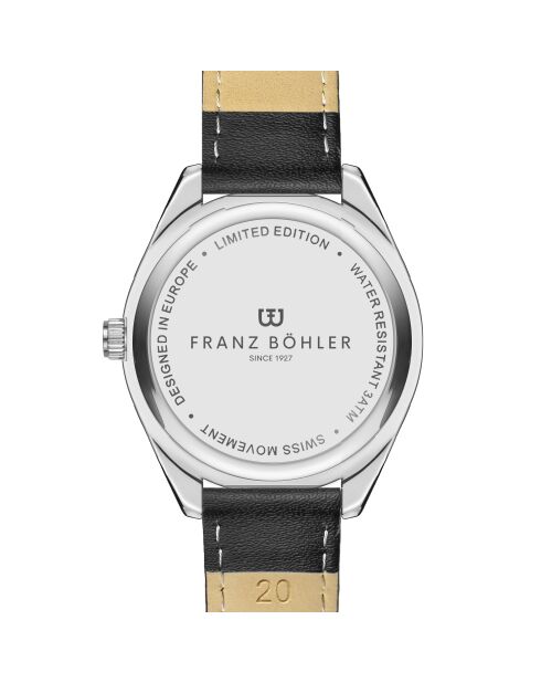 Reloj Greifensee de piel negra y plateada para hombre con costuras lisas y acolchadas