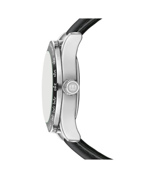 Reloj Greifensee de piel negra y plateada para hombre con costuras lisas y acolchadas