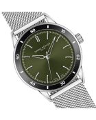 Reloj Türlersee de malla metálica plateada/verde para hombre