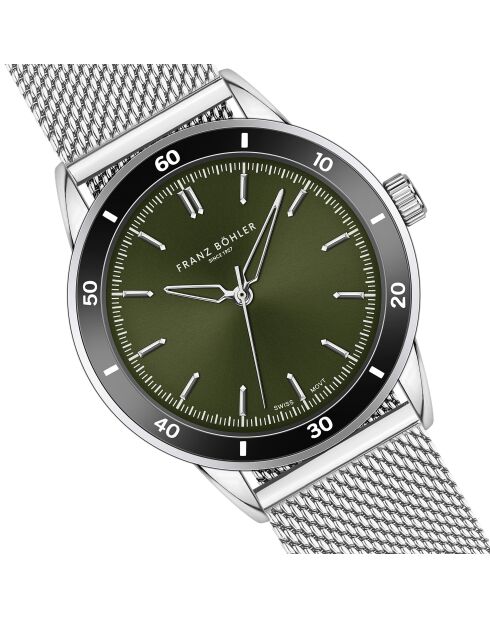 Reloj Türlersee de malla metálica plateada/verde para hombre