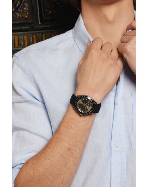Reloj Greifensee para hombre de caucho acolchado y con costuras lisas en negro/plata