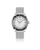 Reloj Silvaplana de malla metálica plateada/blanca para hombre