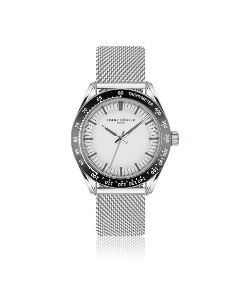 Reloj Silvaplana de malla metálica plateada/blanca para hombre