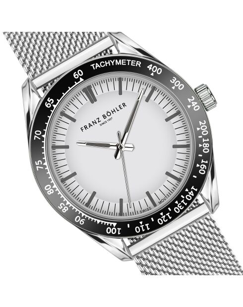Reloj Silvaplana de malla metálica plateada/blanca para hombre