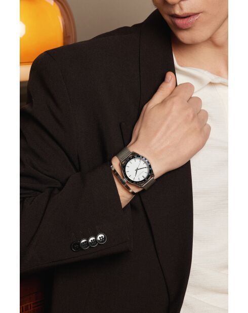 Reloj Silvaplana de malla metálica plateada/blanca para hombre