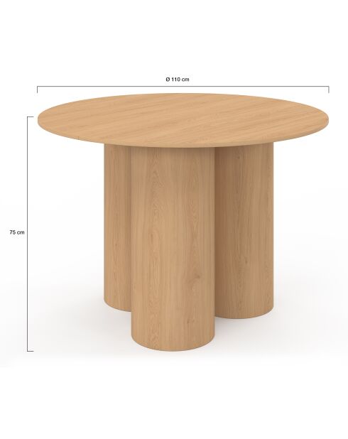 Ronde eettafel Olympia hout met pylonpoten - 110x110x75 cm