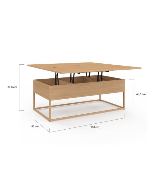 Heb- und zusammenklappbarer Couchtisch Memphis mit Beinen in Holzoptik, 100 x 55 x 40,5 cm