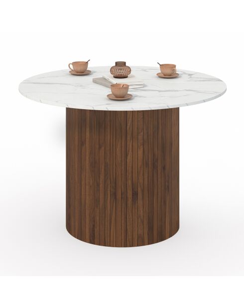 Alvar runder Esstisch Ø110cm Marmor- und Walnusseffekt - 110x110x75 cm