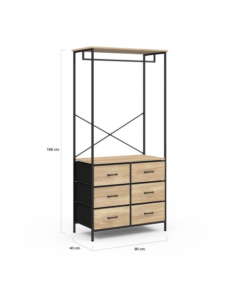 Dressing Iris penderie et 6 tiroirs bois/noir - 80x40x167 cm