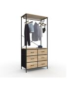 Dressing Iris penderie et 6 tiroirs bois/noir - 80x40x167 cm