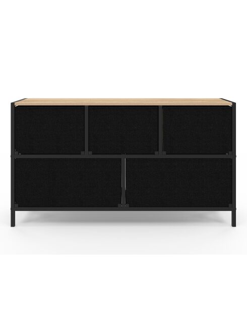 Commode Iris 5 tiroirs en bois et tissu bois/noir- 100x30x55 cm