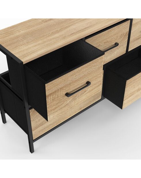 Commode Iris 5 tiroirs en bois et tissu bois/noir- 100x30x55 cm