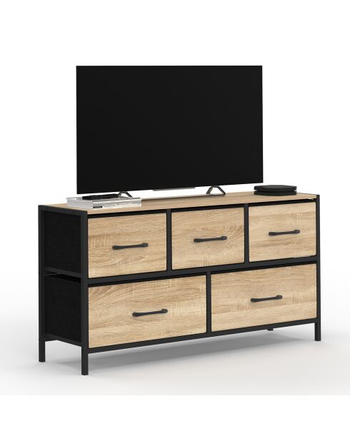 Commode Iris 5 tiroirs en bois et tissu bois/noir- 100x30x55 cm