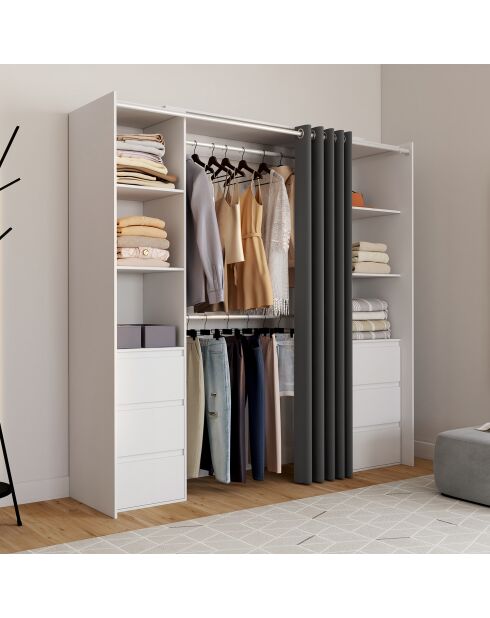 Dressing Justine extensible 120 - 180cm double colonne 6 tiroirs blanc/gris - 120/180x50x180 cm