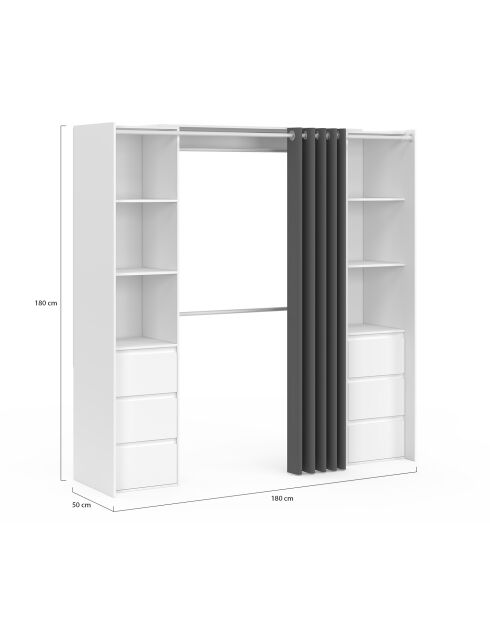 Dressing Justine extensible 120 - 180cm double colonne 6 tiroirs blanc/gris - 120/180x50x180 cm