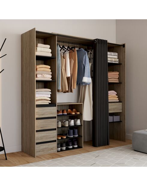 Dressing Justine extensible 120 - 180cm double colonne 5 tiroirs effet bois - 120/180x50x180 cm