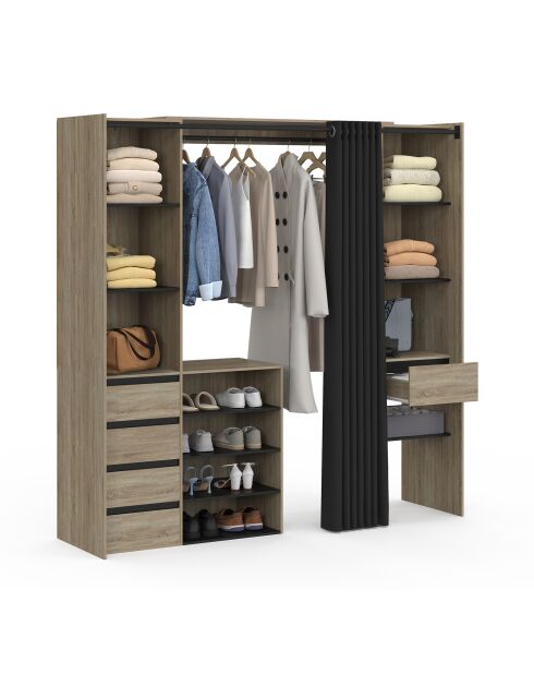 Dressing Justine extensible 120 - 180cm double colonne 5 tiroirs effet bois - 120/180x50x180 cm