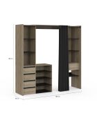Dressing Justine extensible 120 - 180cm double colonne 5 tiroirs effet bois - 120/180x50x180 cm