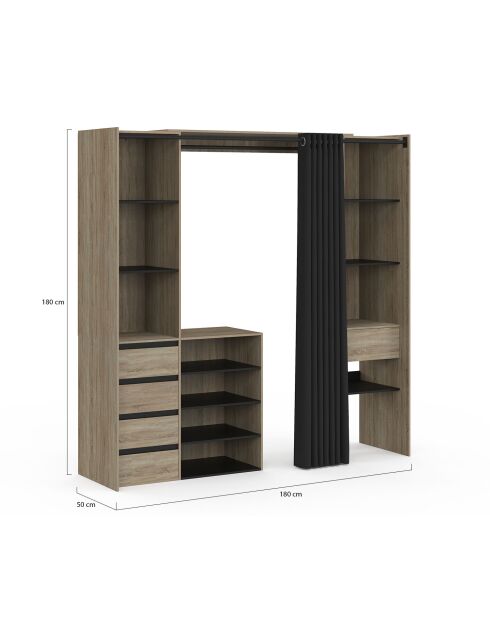 Dressing Justine extensible 120 - 180cm double colonne 5 tiroirs effet bois - 120/180x50x180 cm